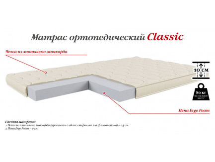 Матрас беспружинный «Baby Classic», средняя жесткость. Состав: Ergo Foam, чехол Жаккард